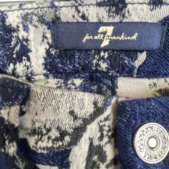 7 for all Mankind Size 25 Blue White Floral Ankle Skinny Textured Pants Stretch - Picture 4 of 8